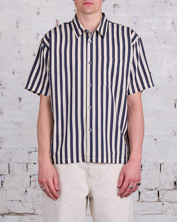 Stussy Flat Bottom Striped SS Button Shirt Navy