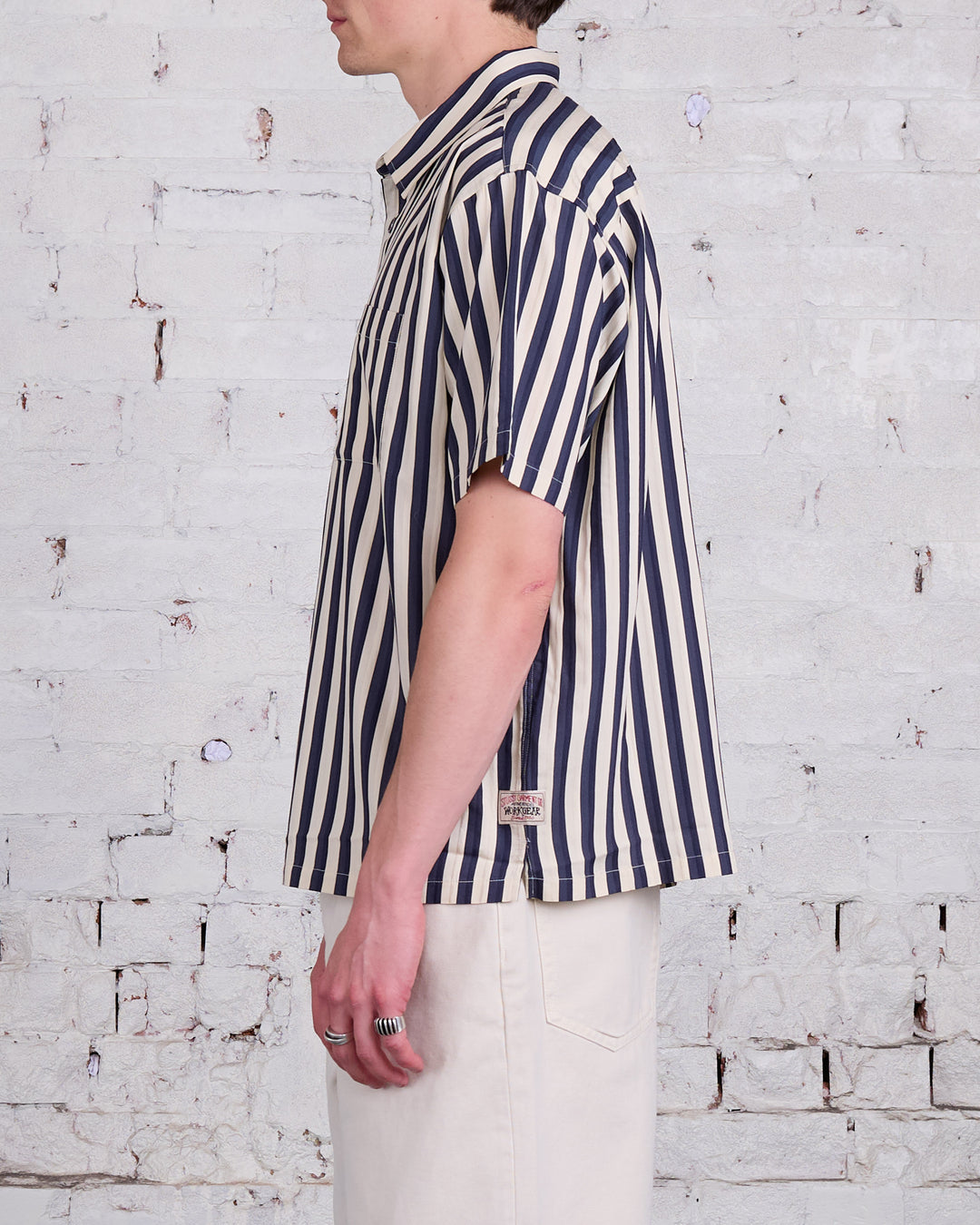 Stussy Flat Bottom Striped SS Button Shirt Navy