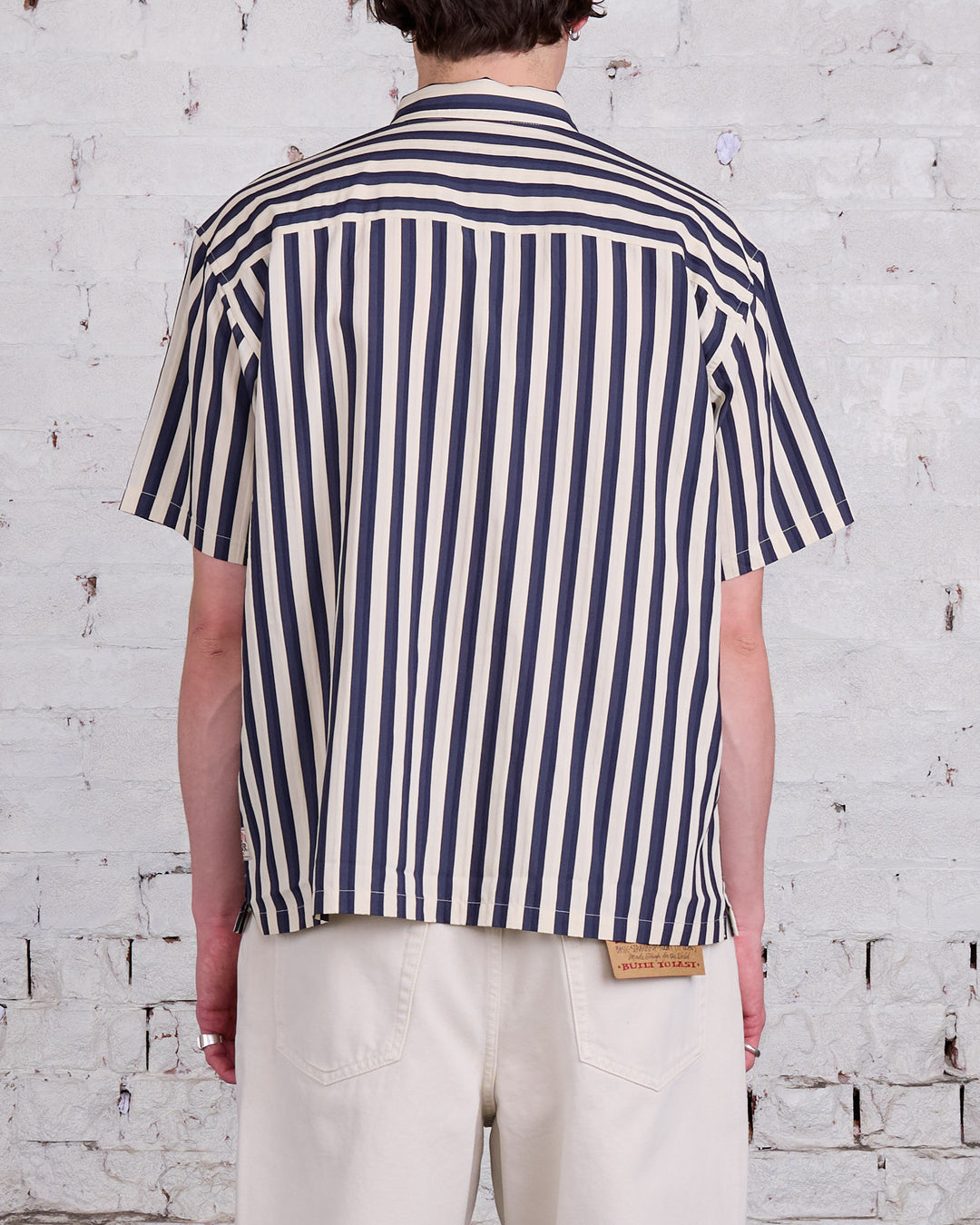 Stussy Flat Bottom Striped SS Button Shirt Navy