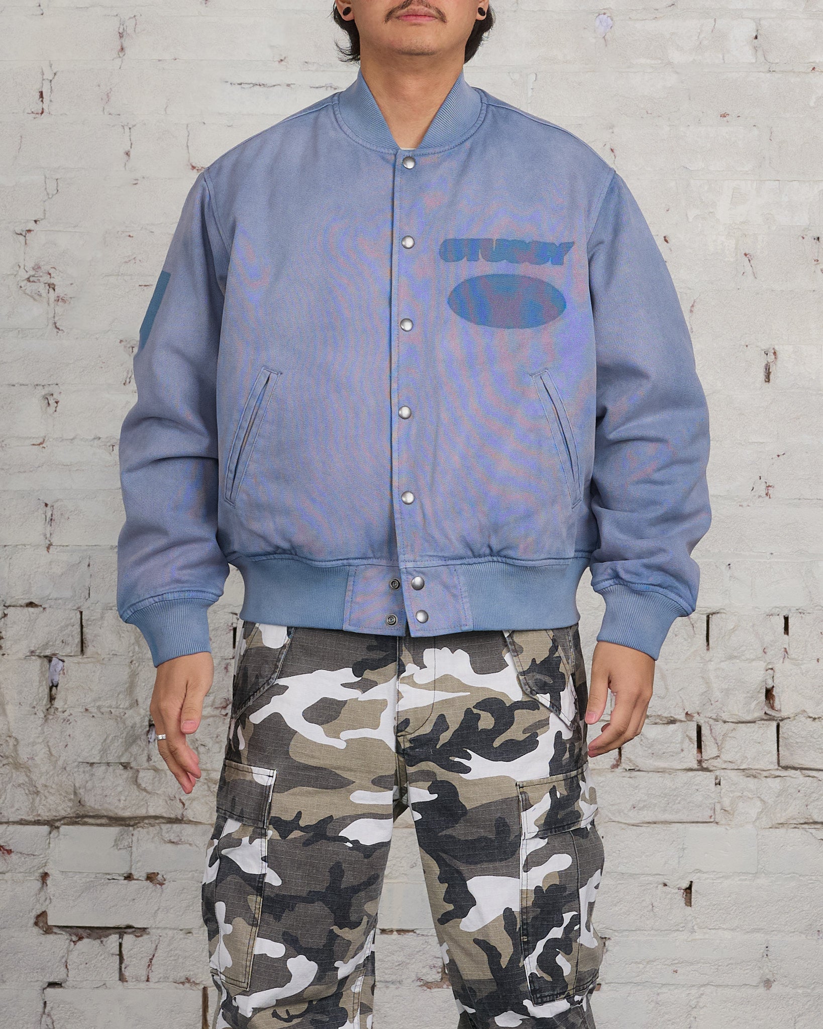 stussy GHOST LOGO CANVAS VARSITY JACKET Stussy Ghost Logo Canvas