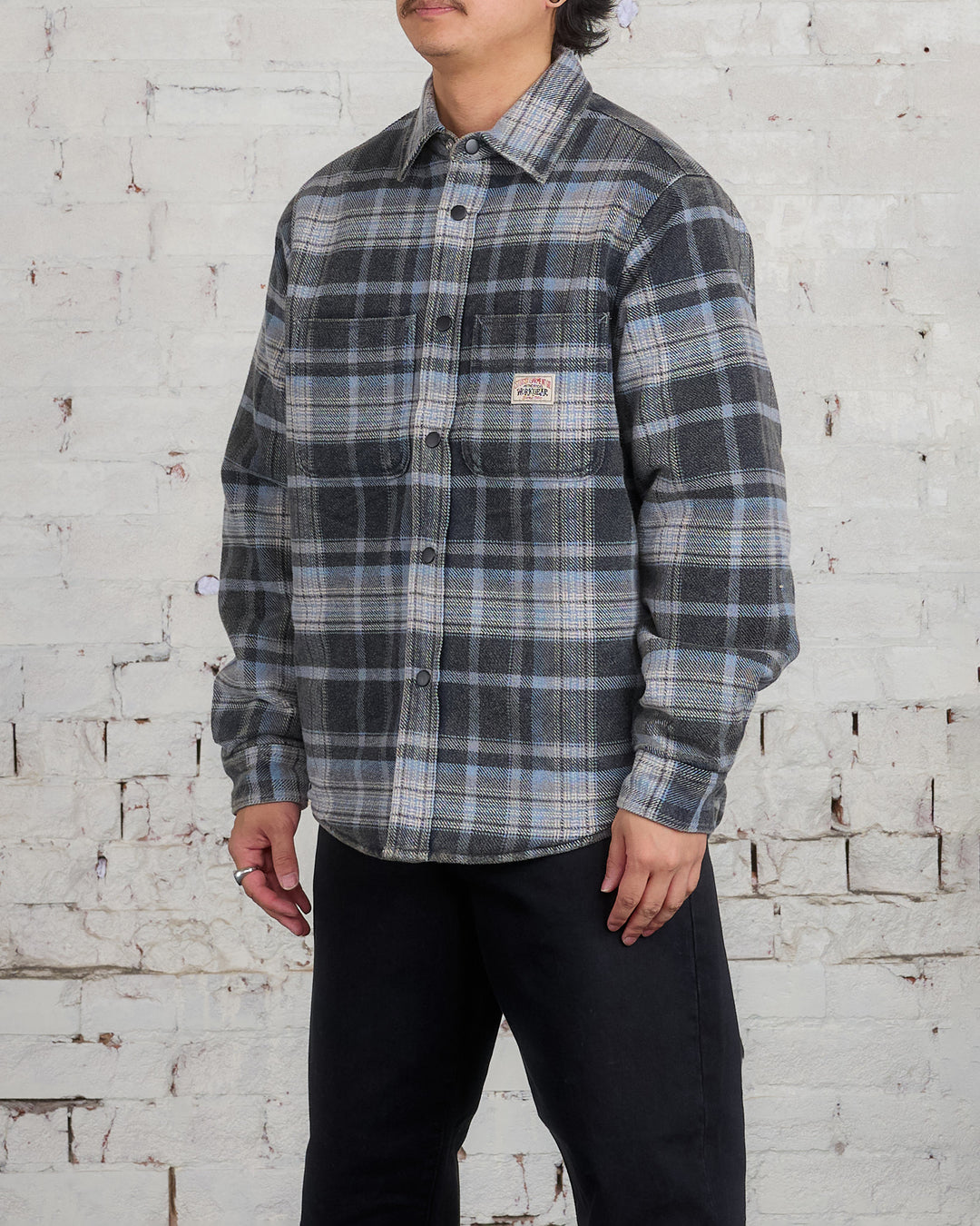 Stussy Heavy Washed Plaid Button Shirt Blue