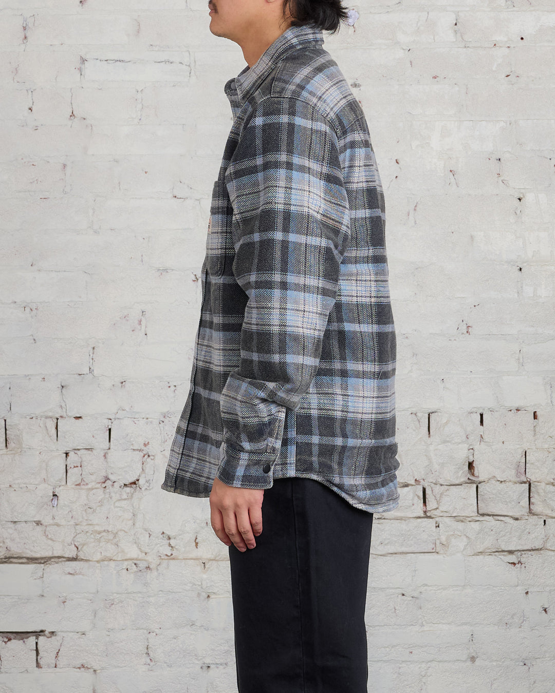 Stussy Heavy Washed Plaid Button Shirt Blue