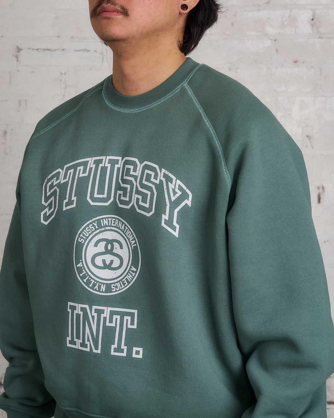 Stussy Overlock Varsity Raglan Crewneck Pine