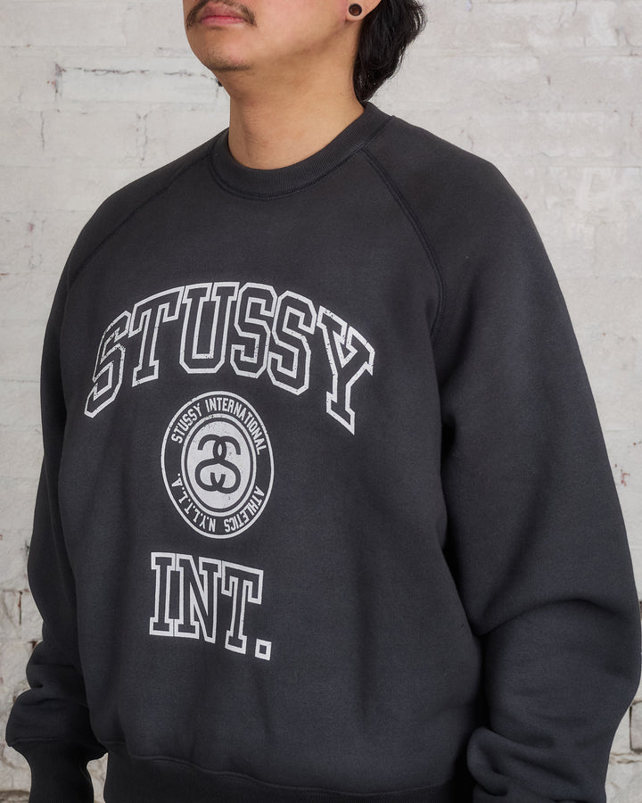 Stussy Overlock Varsity Raglan Crewneck Washed Black