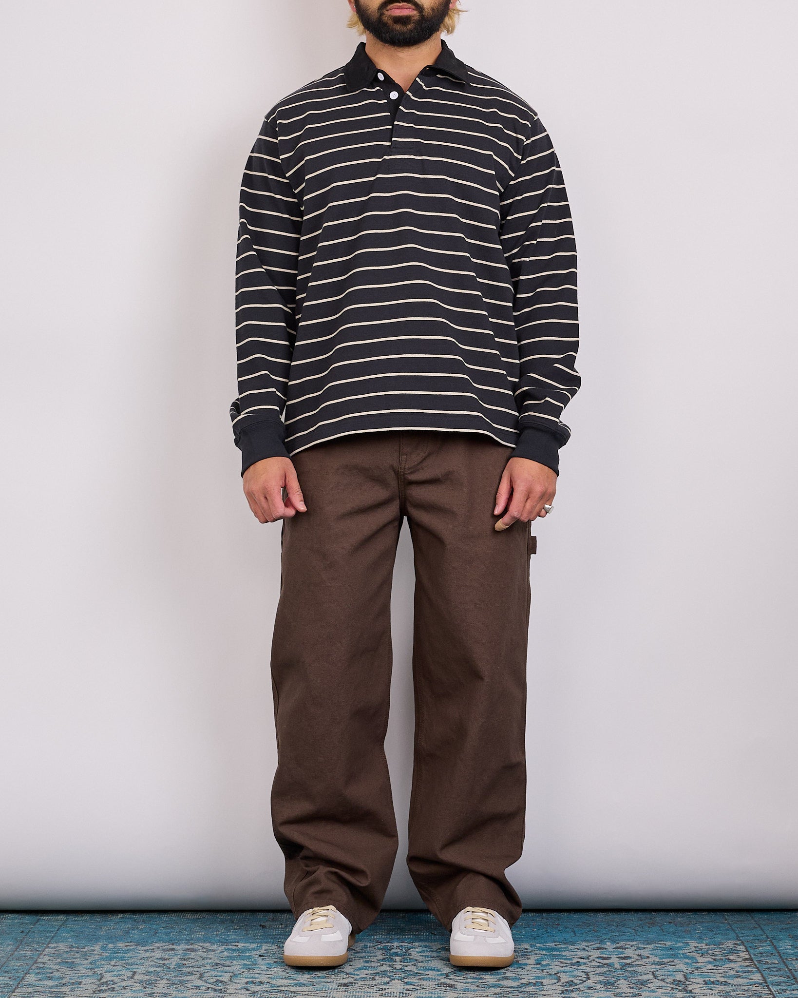 Stussy Pin Striped Rugby Shirt Black – LESS 17