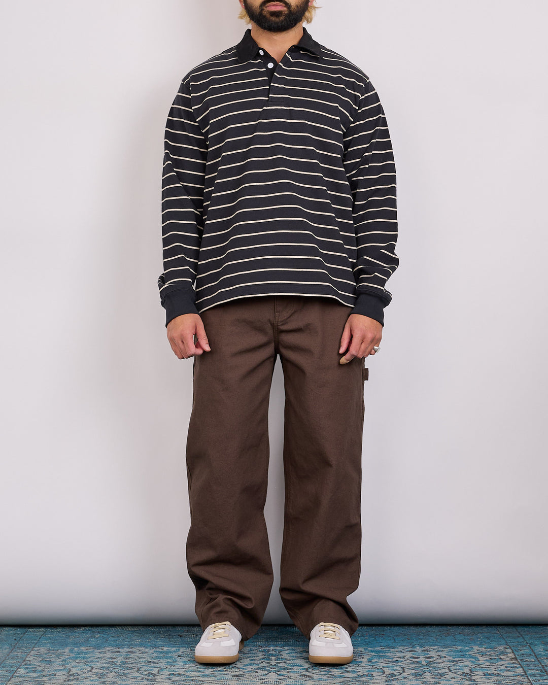 Stussy Pin Striped Rugby Shirt Black