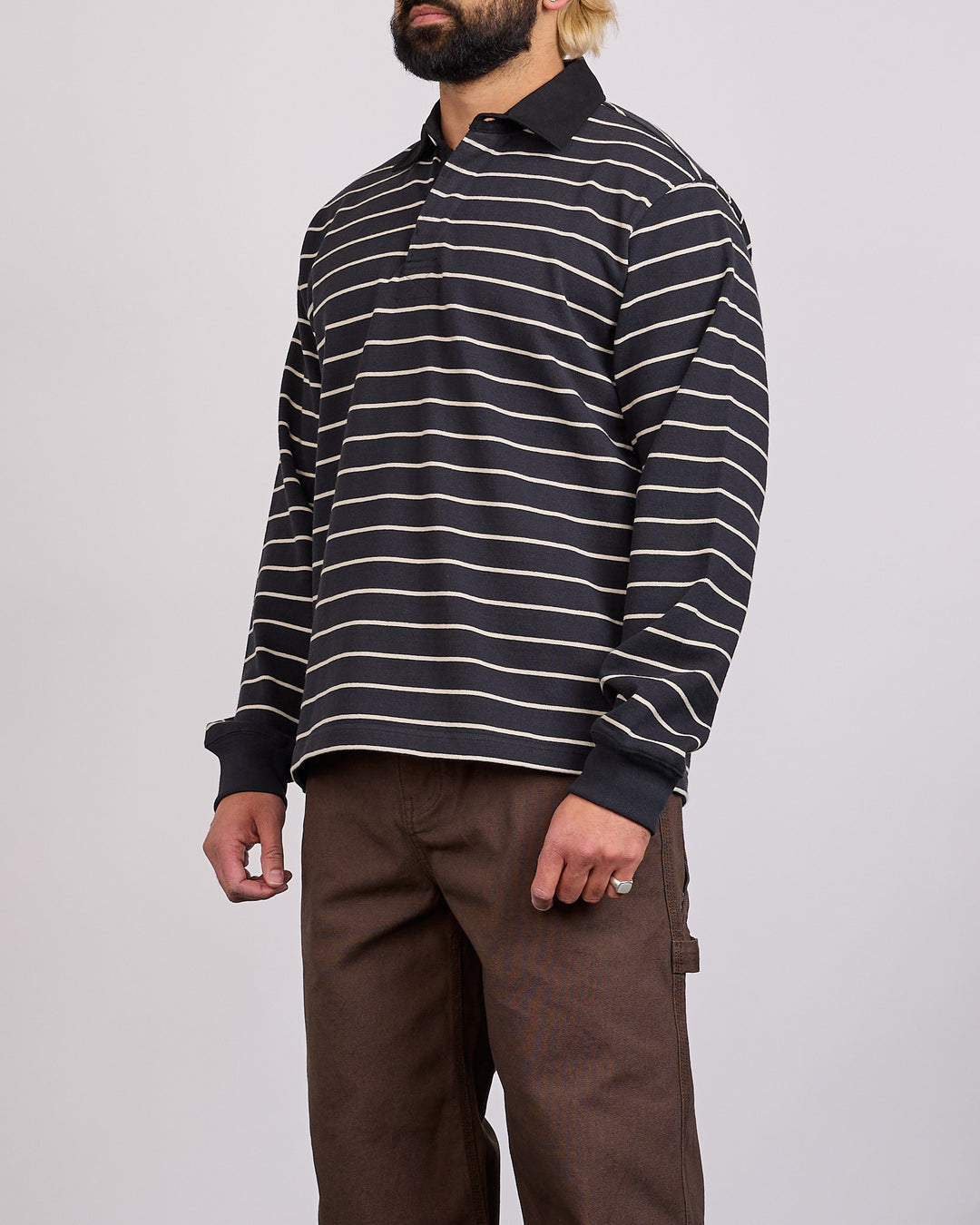 Stussy Pin Striped Rugby Shirt Black