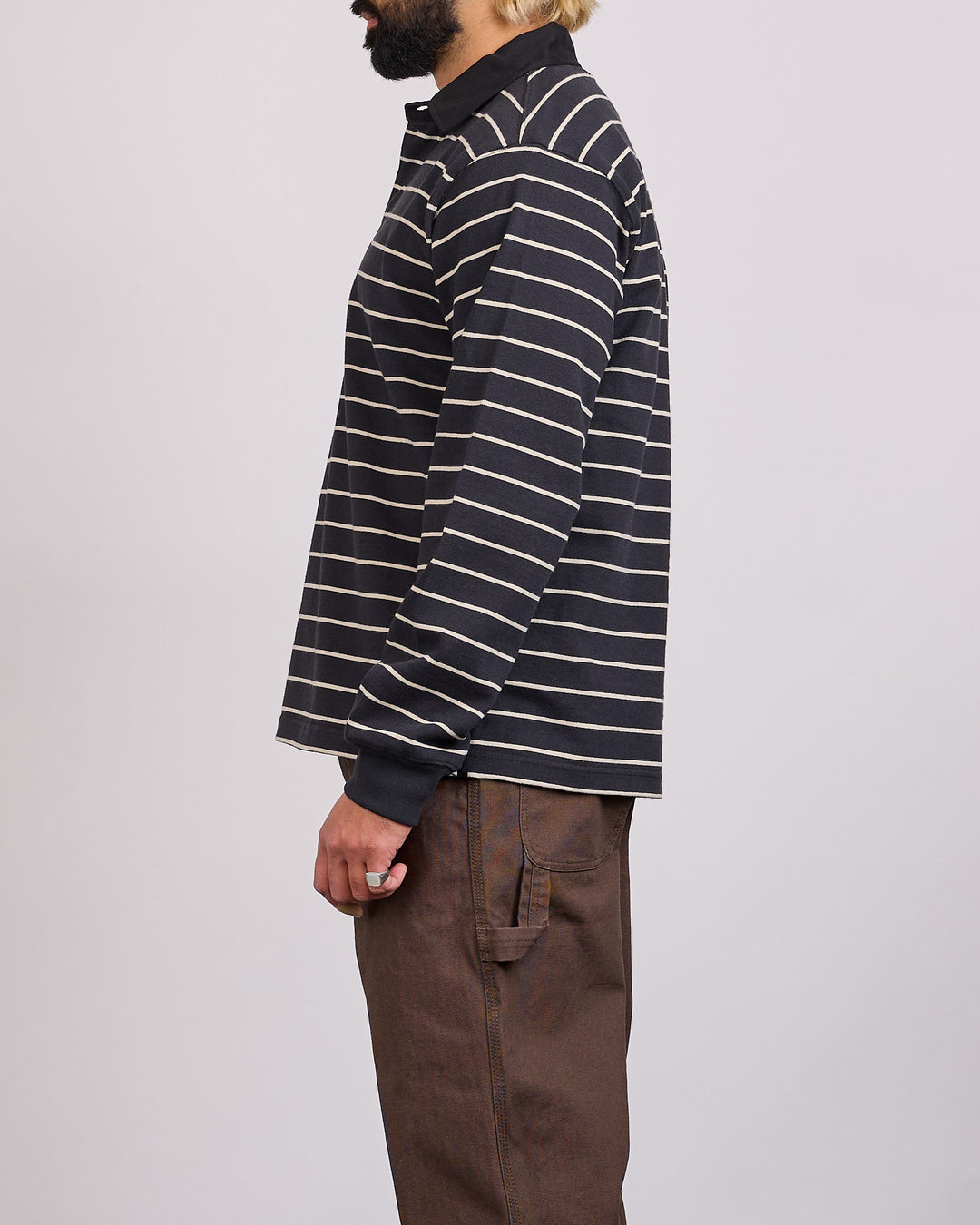 Stussy Pin Striped Rugby Shirt Black