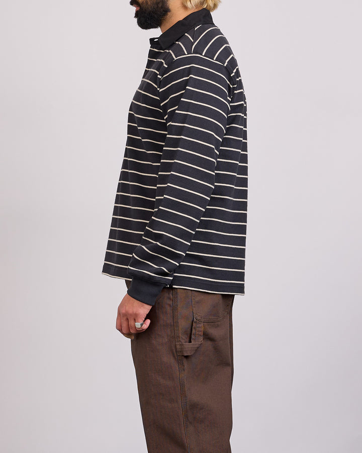 Stussy Pin Striped Rugby Shirt Black