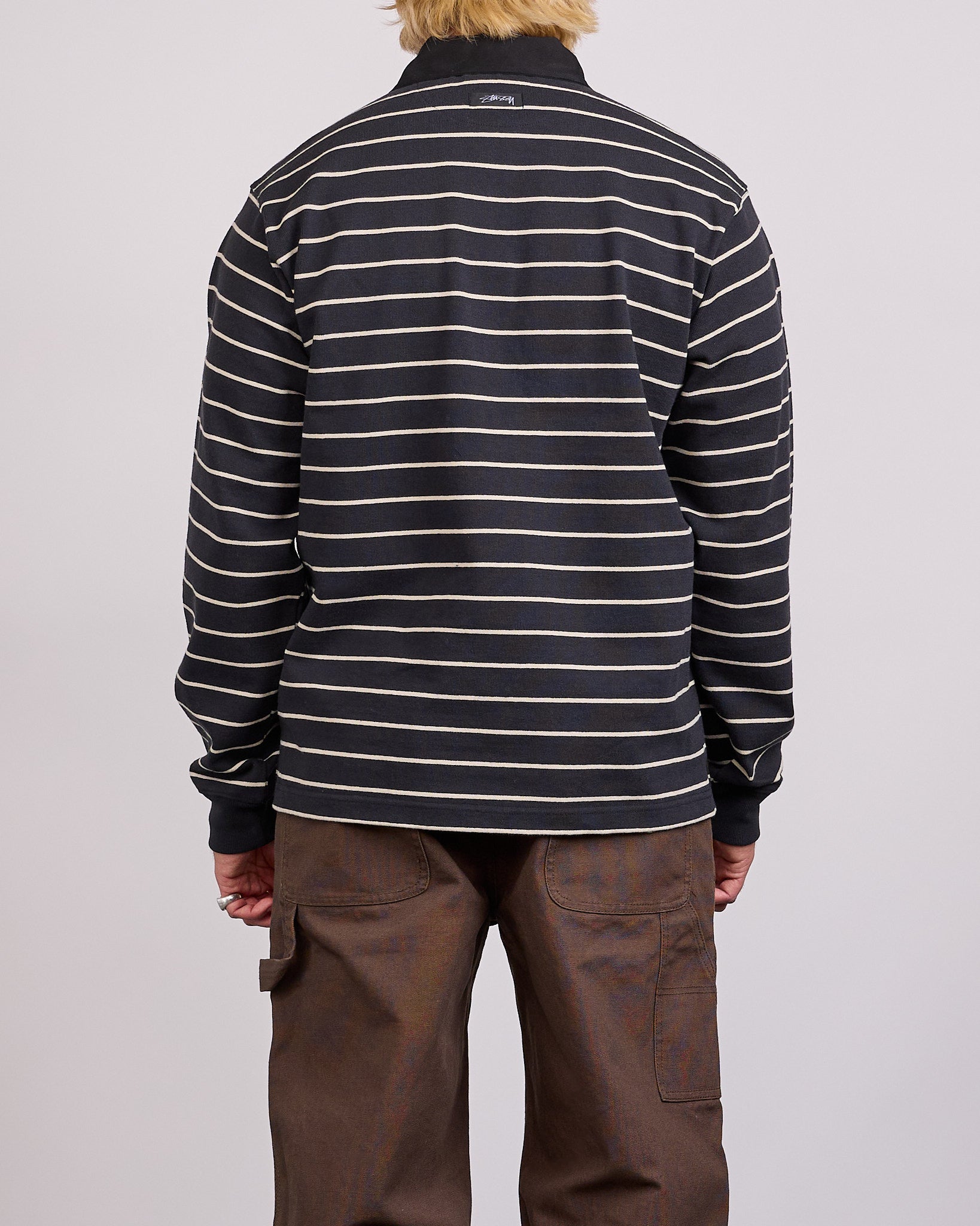 Stussy Pin Striped Rugby Shirt Black – LESS 17