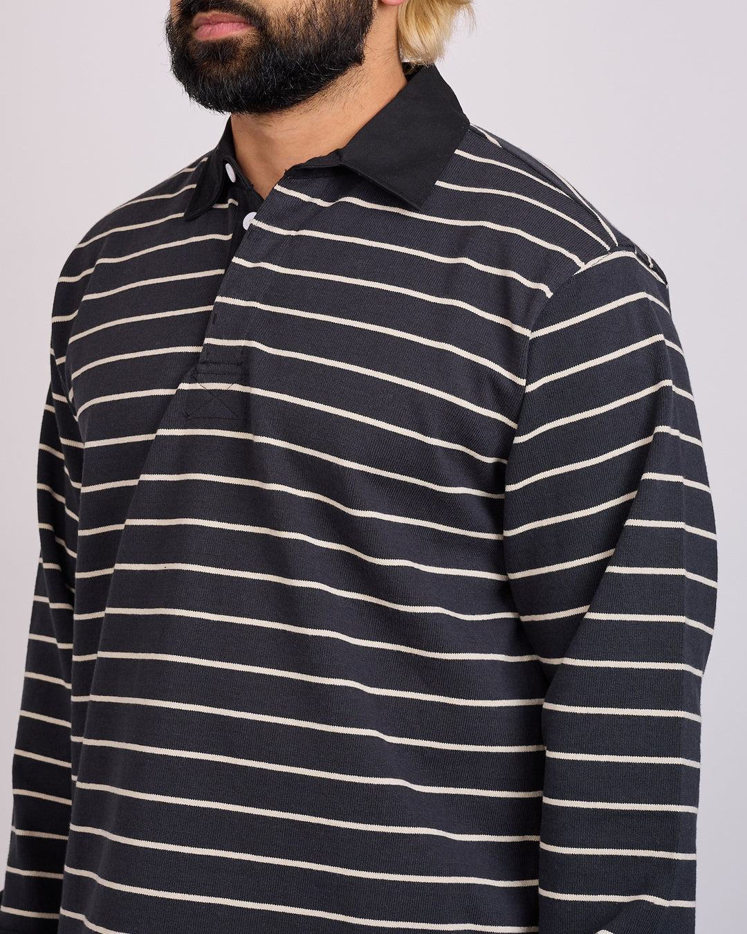 Stussy Pin Striped Rugby Shirt Black