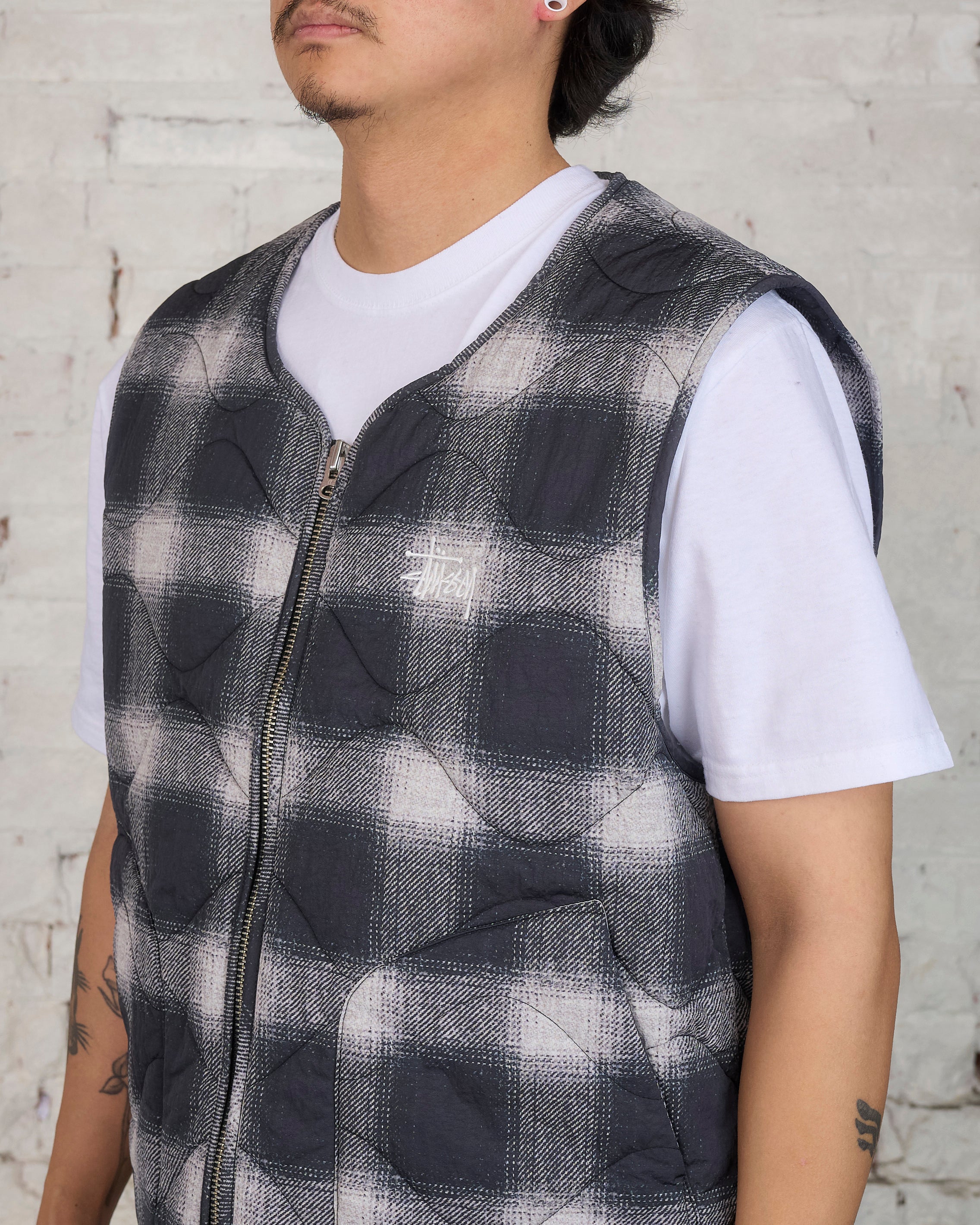 Stussy Plaid Nylon Liner Vest Black