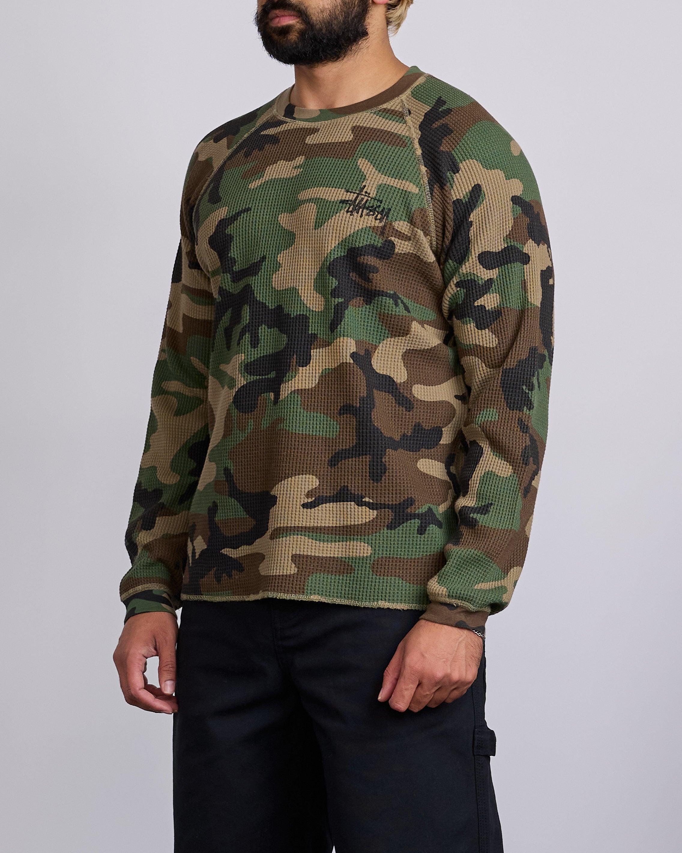 Stussy Raglan Thermal Basic Stock Crew Woodland Camo – LESS 17