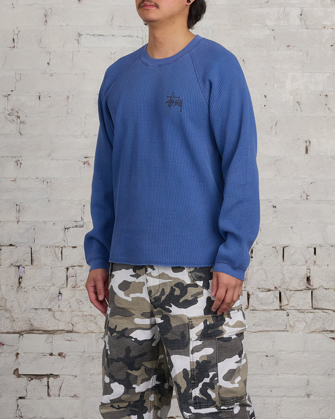 Stussy Raglan Thermal Basic Stock Crewneck Blue