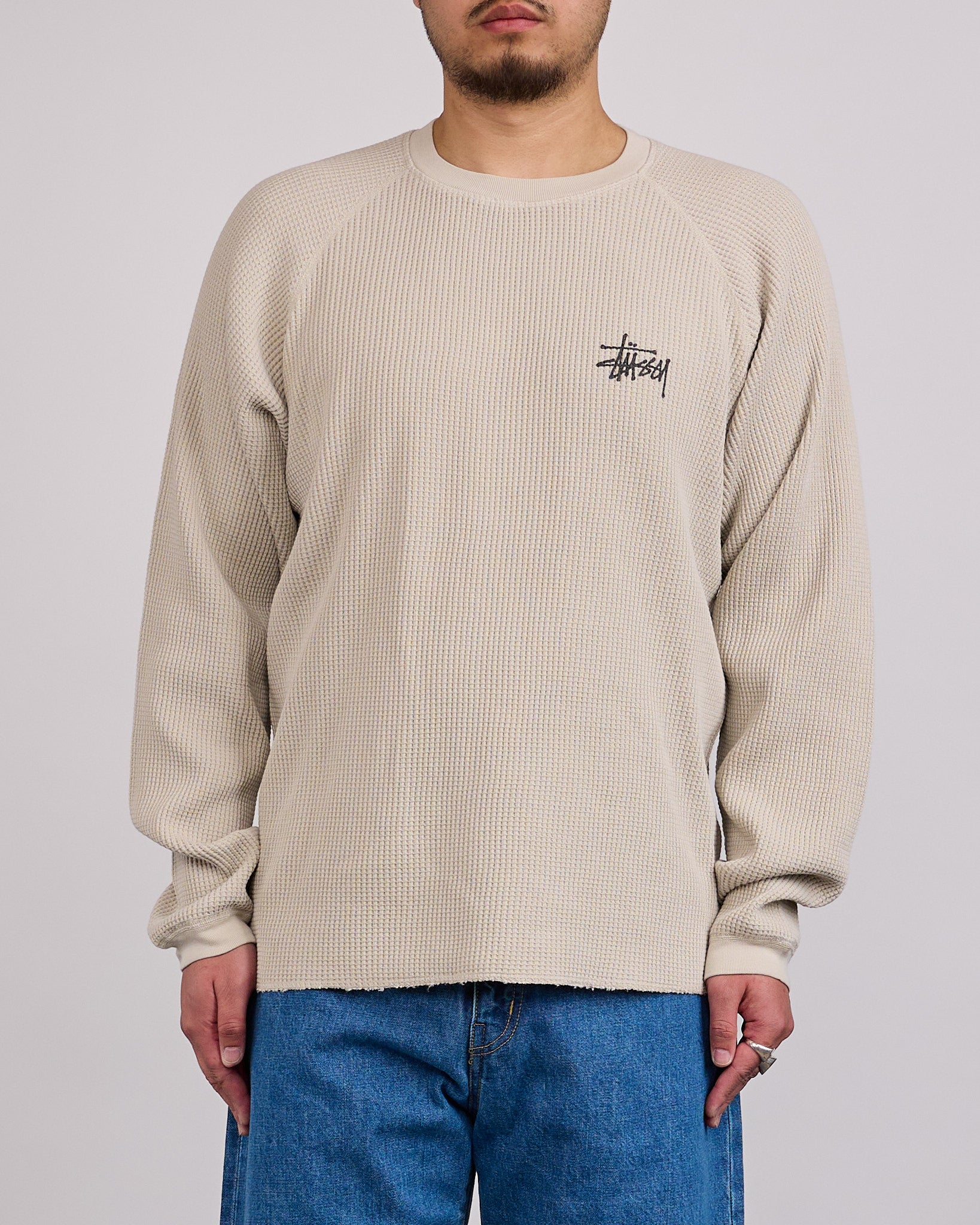 Stussy Raglan Thermal Crewneck Basic Stock Bone – LESS 17