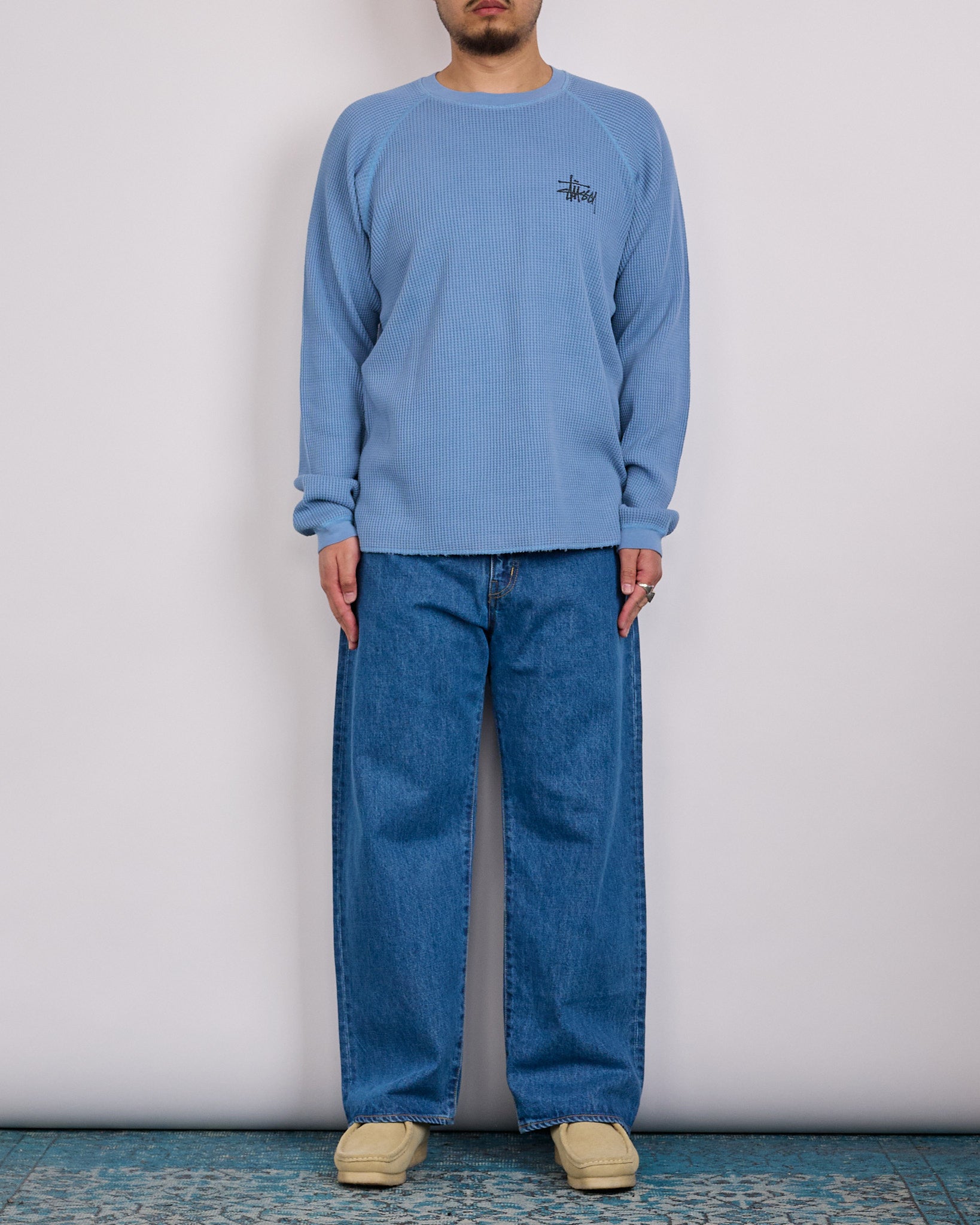 Stussy Raglan Thermal Crewneck Basic Stock Dust Blue – LESS 17