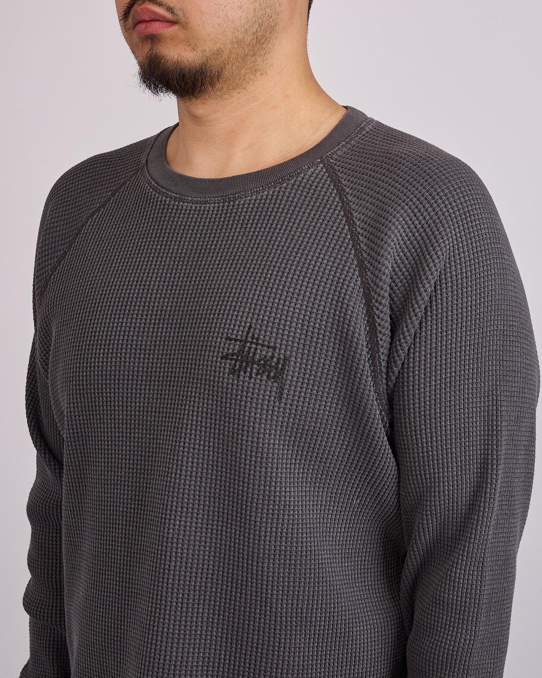 Stussy Raglan Thermal Crewneck Basic Stock Washed Black