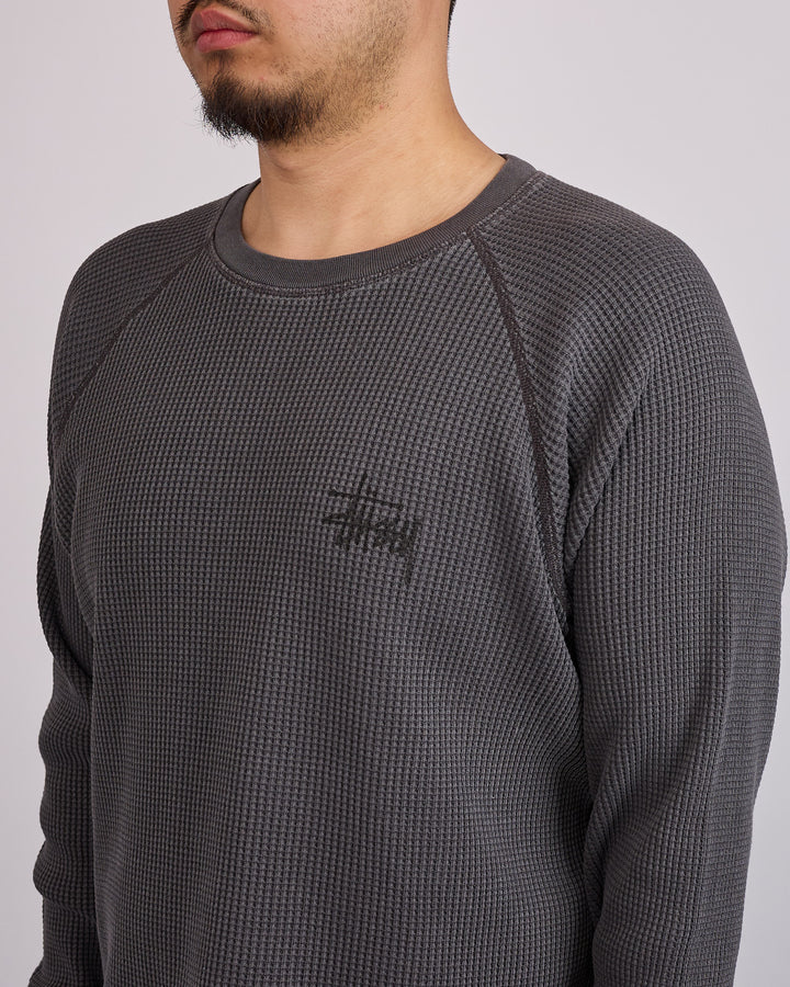 Stussy Raglan Thermal Crewneck Basic Stock Washed Black