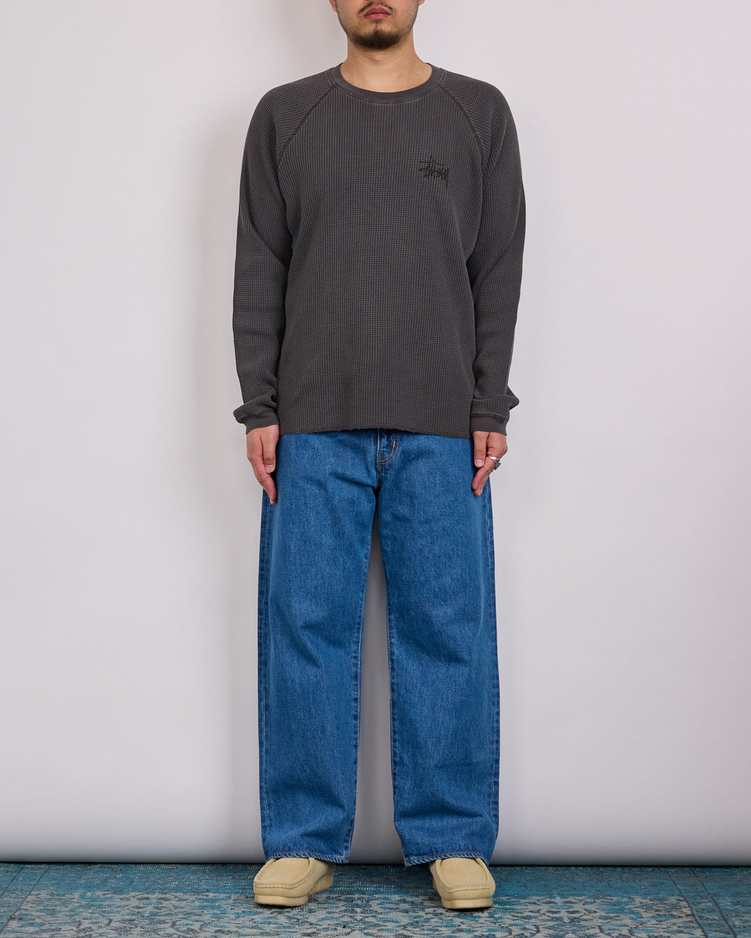 Stussy Raglan Thermal Crewneck Basic Stock Washed Black