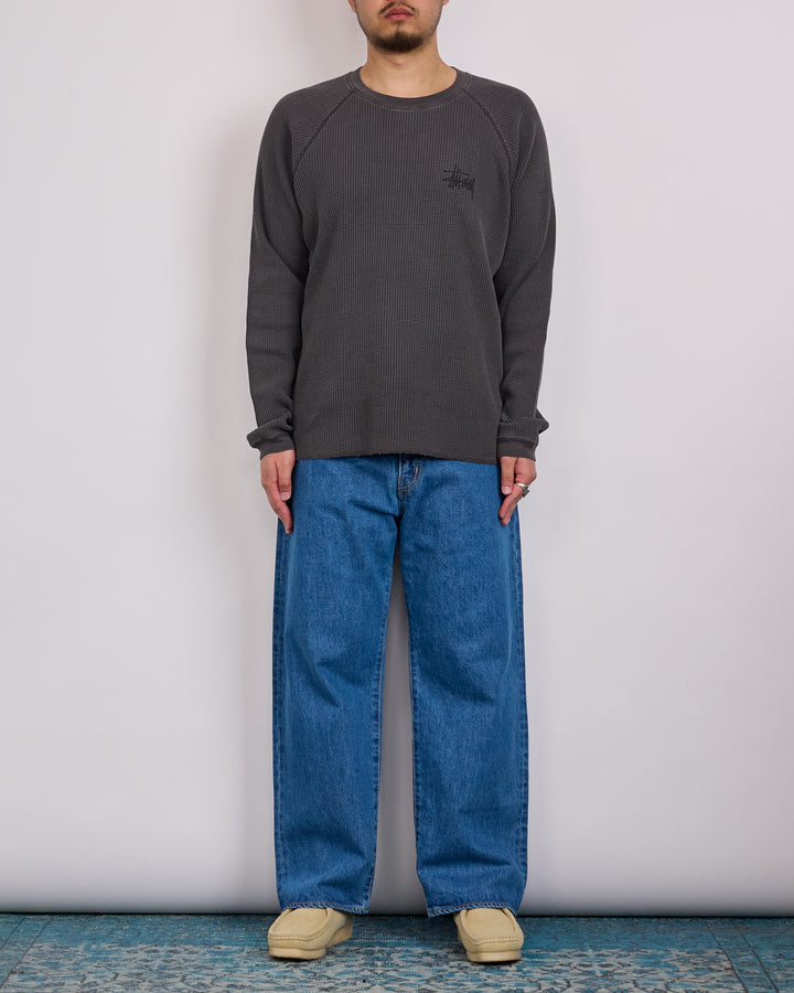 Stussy Raglan Thermal Crewneck Basic Stock Washed Black