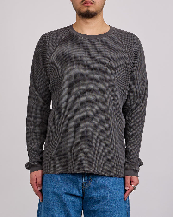 Stussy Raglan Thermal Crewneck Basic Stock Washed Black