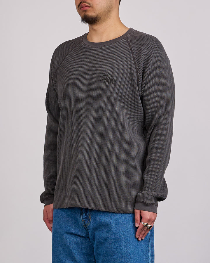 Stussy Raglan Thermal Crewneck Basic Stock Washed Black