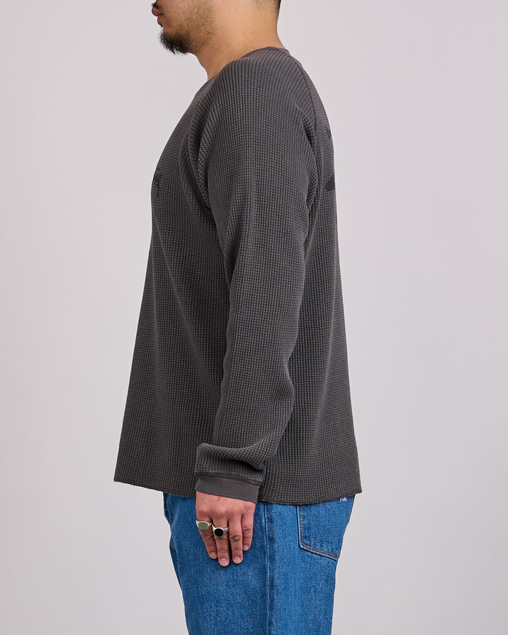 Stussy Raglan Thermal Crewneck Basic Stock Washed Black