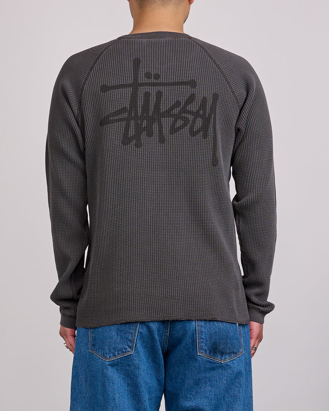 Stussy Raglan Thermal Crewneck Basic Stock Washed Black