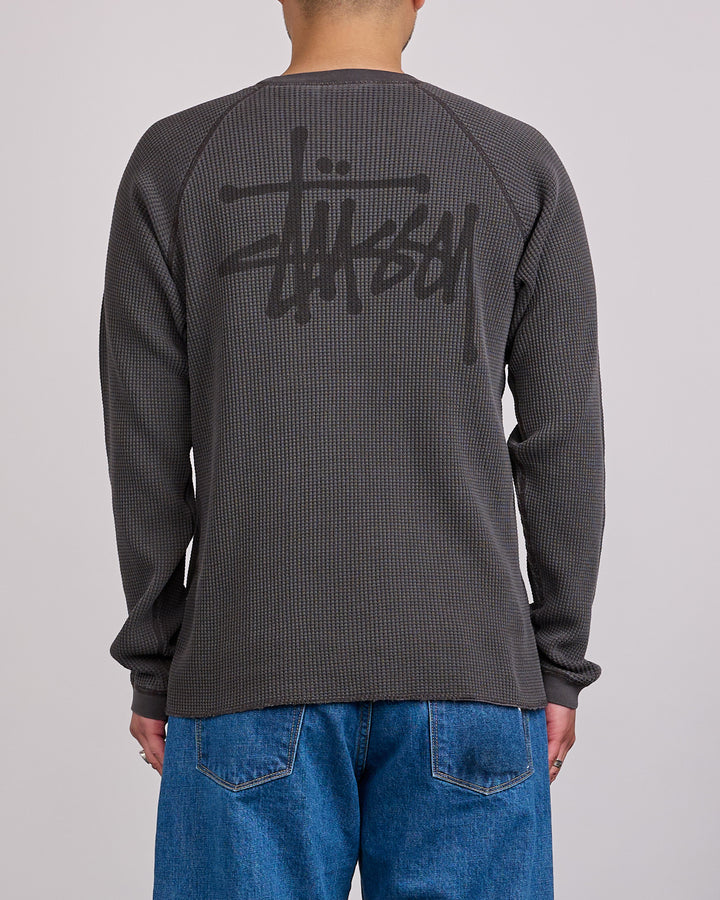 Stussy Raglan Thermal Crewneck Basic Stock Washed Black