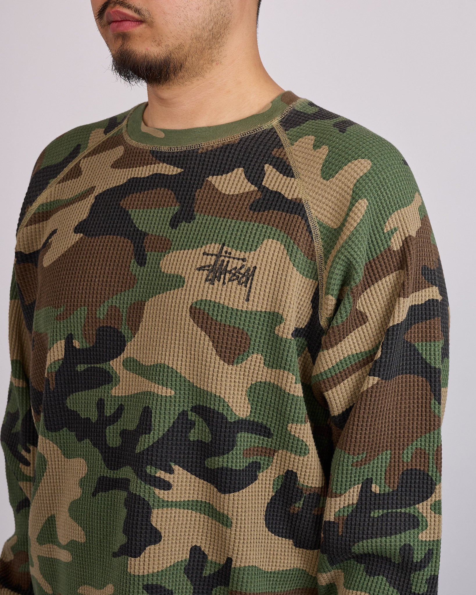Stussy Raglan Thermal Crewneck Basic Stock Woodland Camo – LESS 17