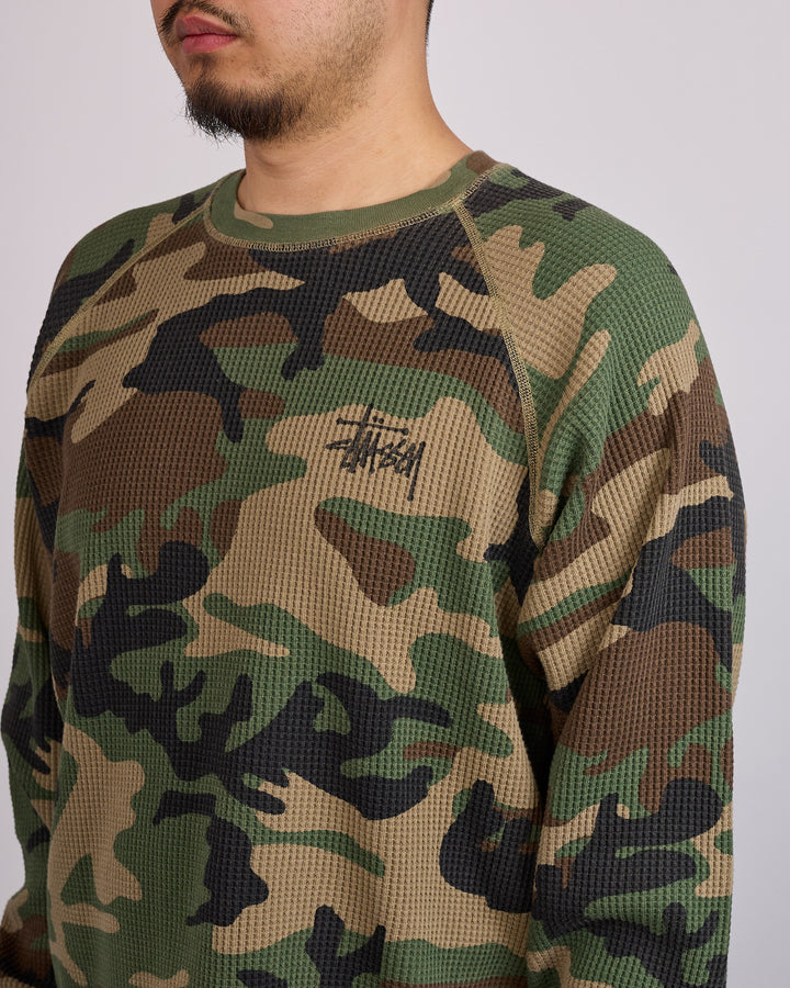 Stussy Raglan Thermal Crewneck Basic Stock Woodland Camo