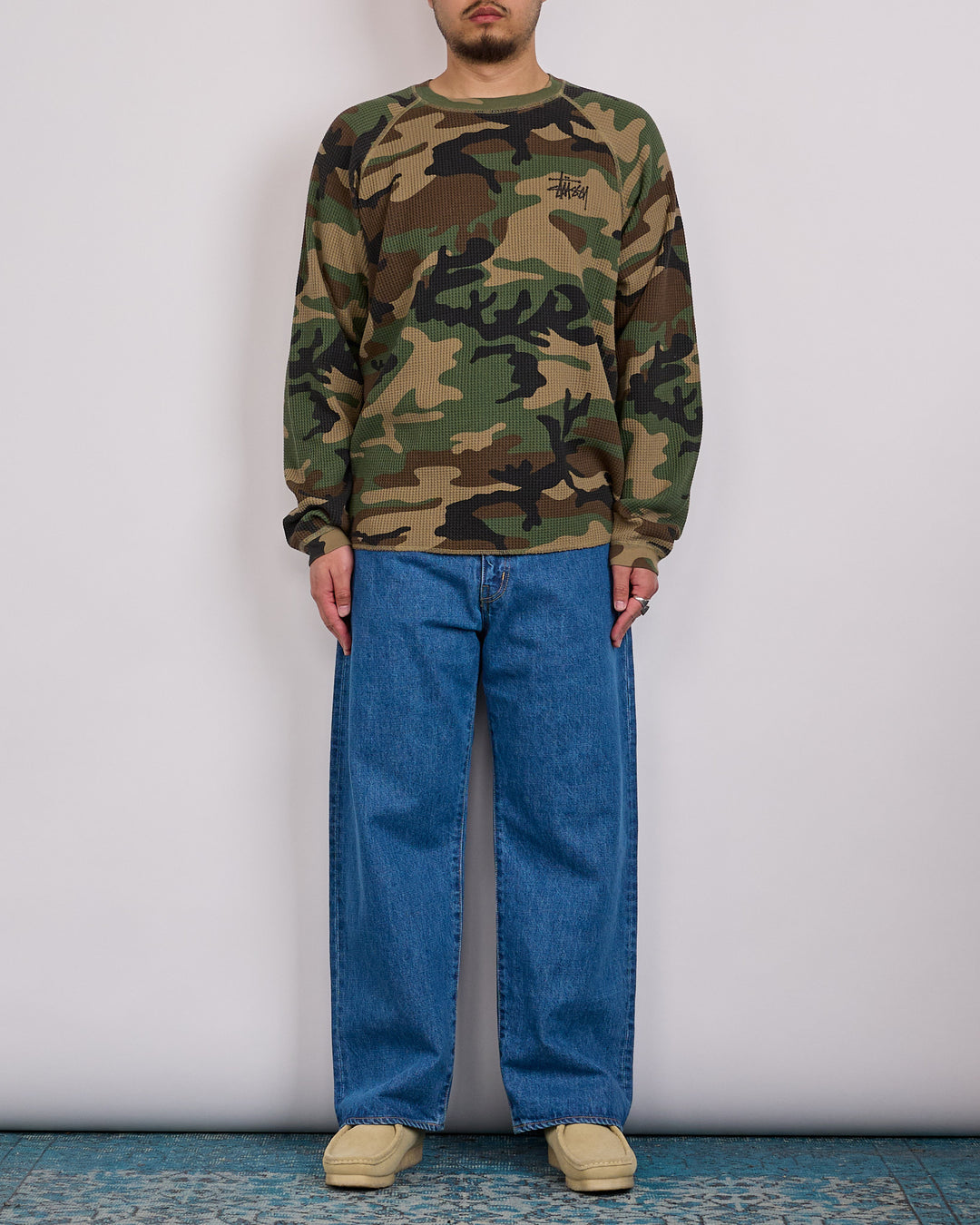 Stussy Raglan Thermal Crewneck Basic Stock Woodland Camo