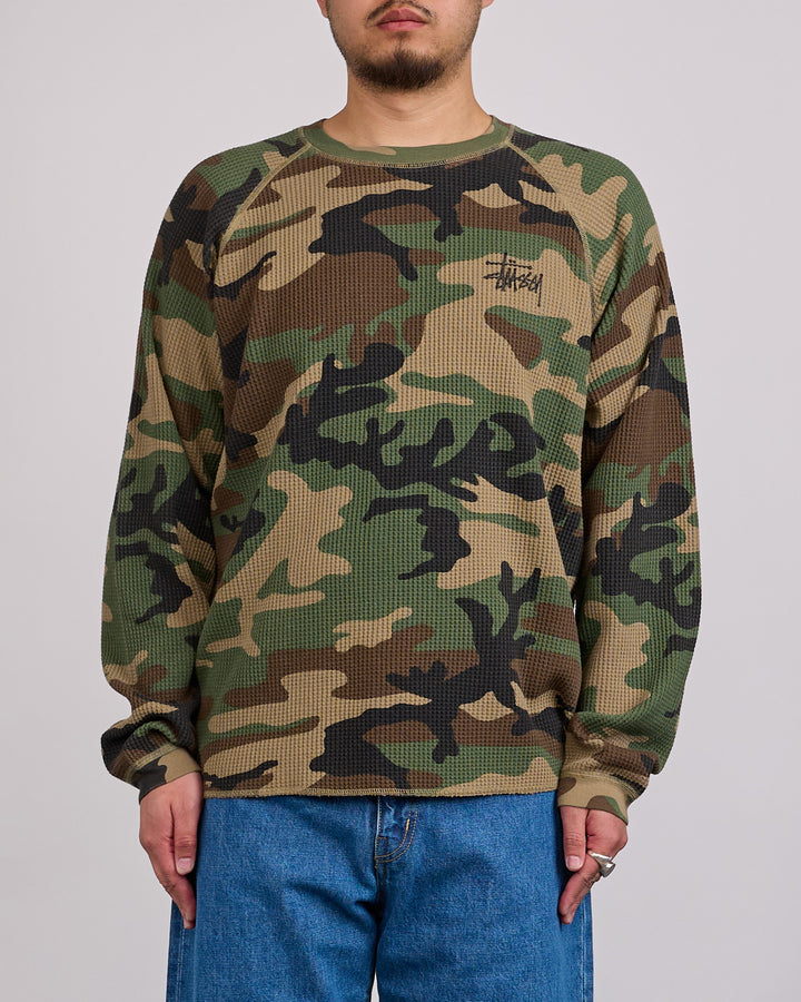 Stussy Raglan Thermal Crewneck Basic Stock Woodland Camo