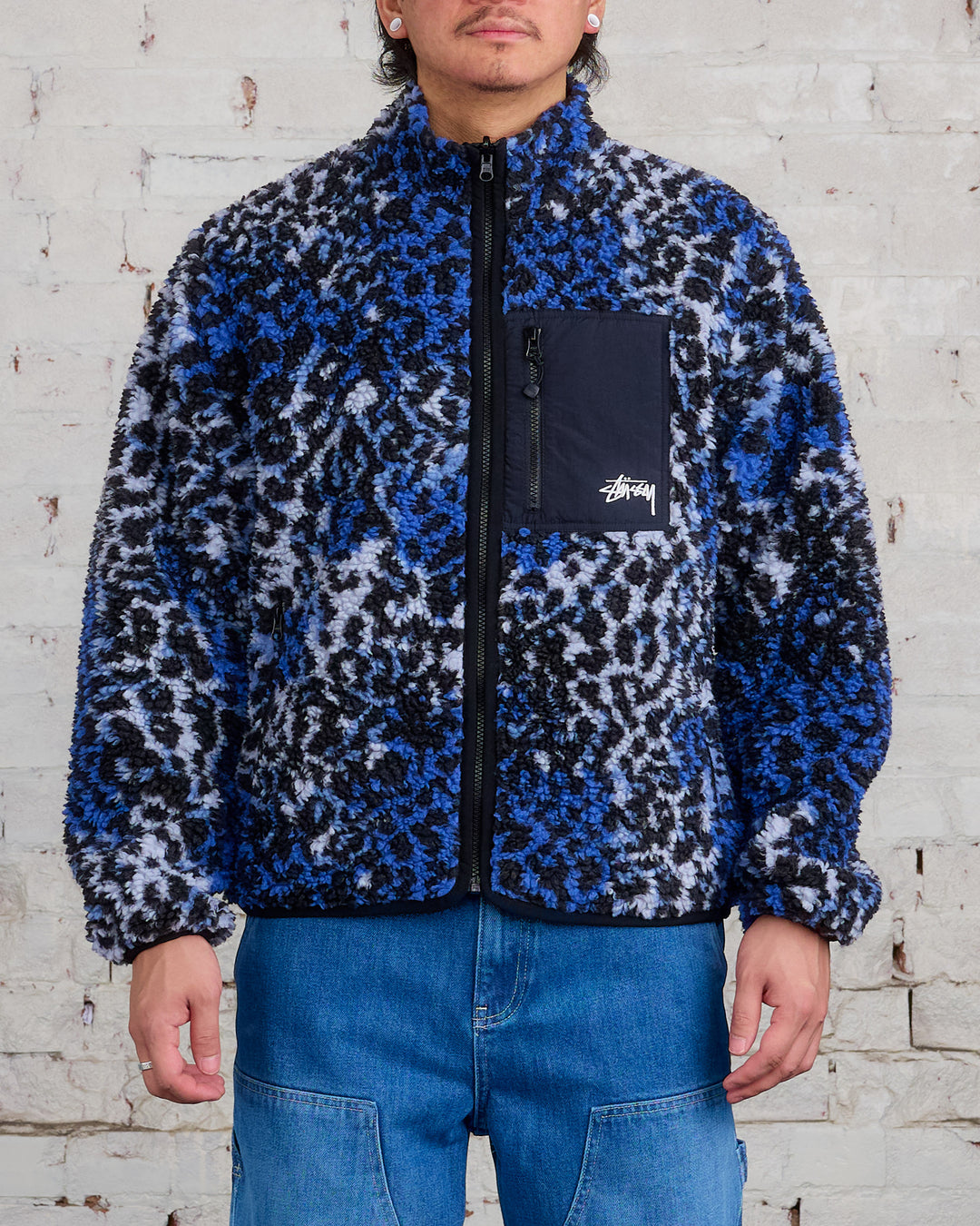 Stussy Reversible Sherpa Jacket Blue Leopard