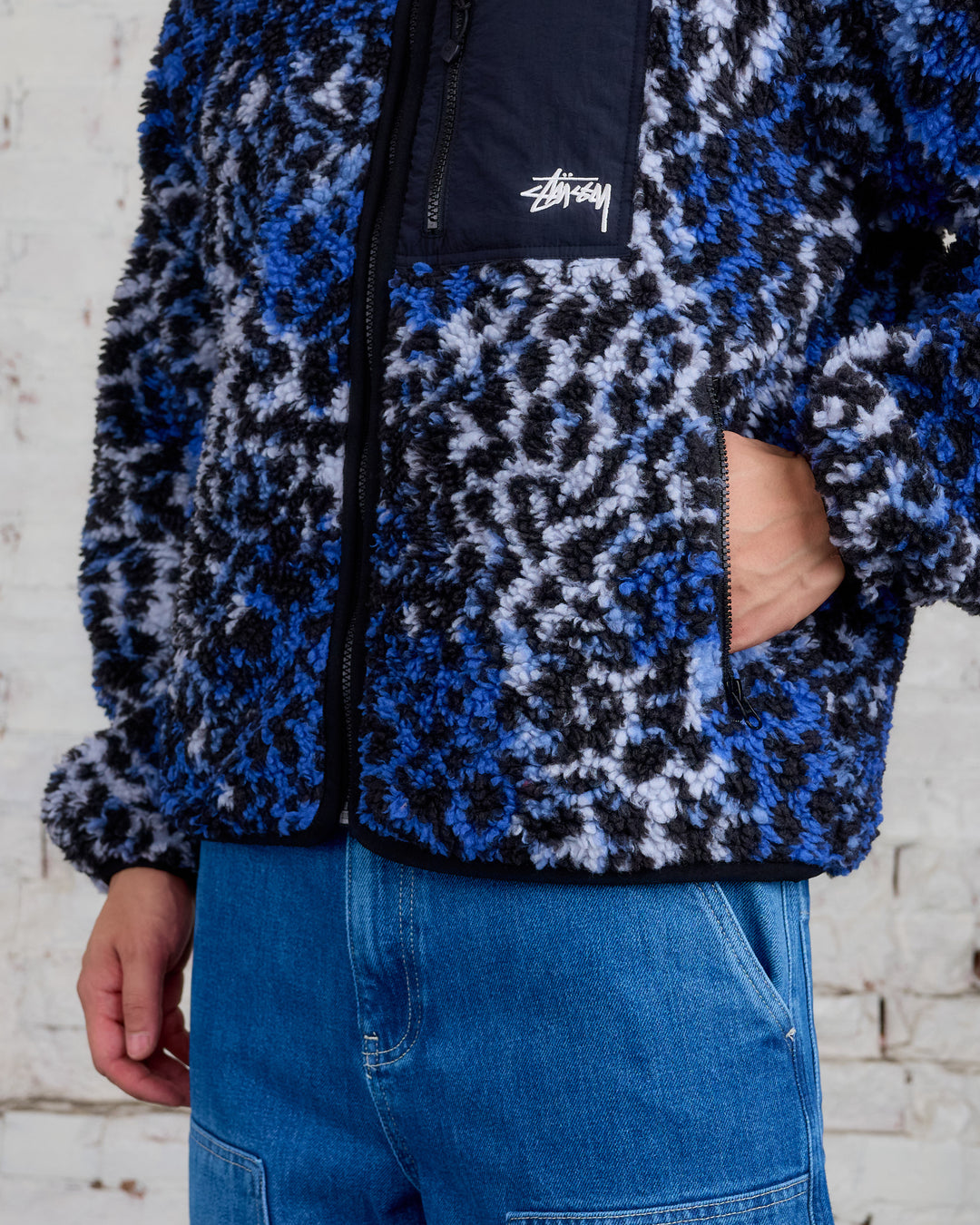 Stussy Reversible Sherpa Jacket Blue Leopard