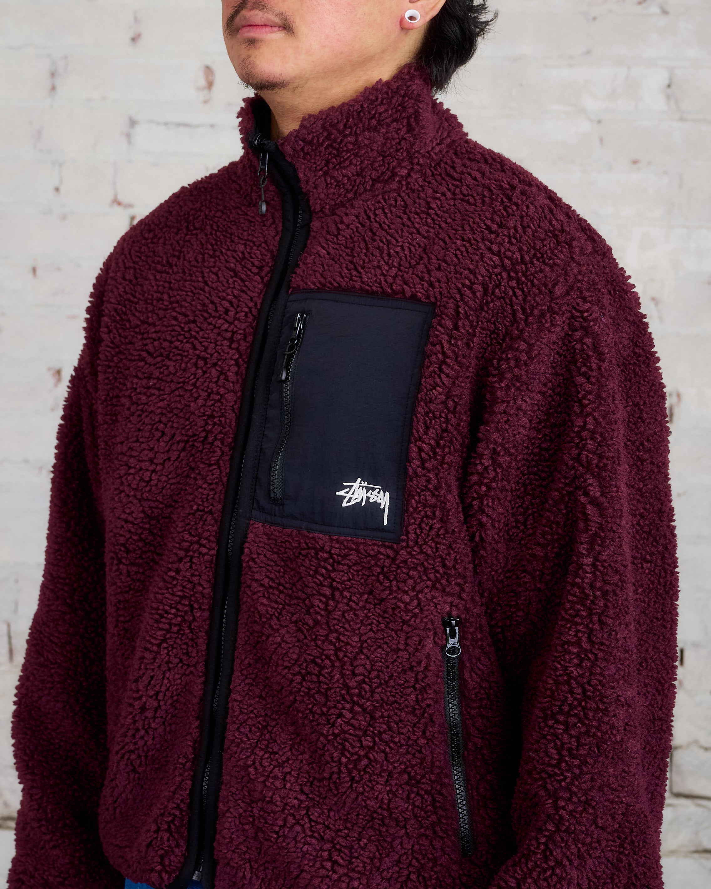 Stussy Reversible Sherpa Jacket Burgundy