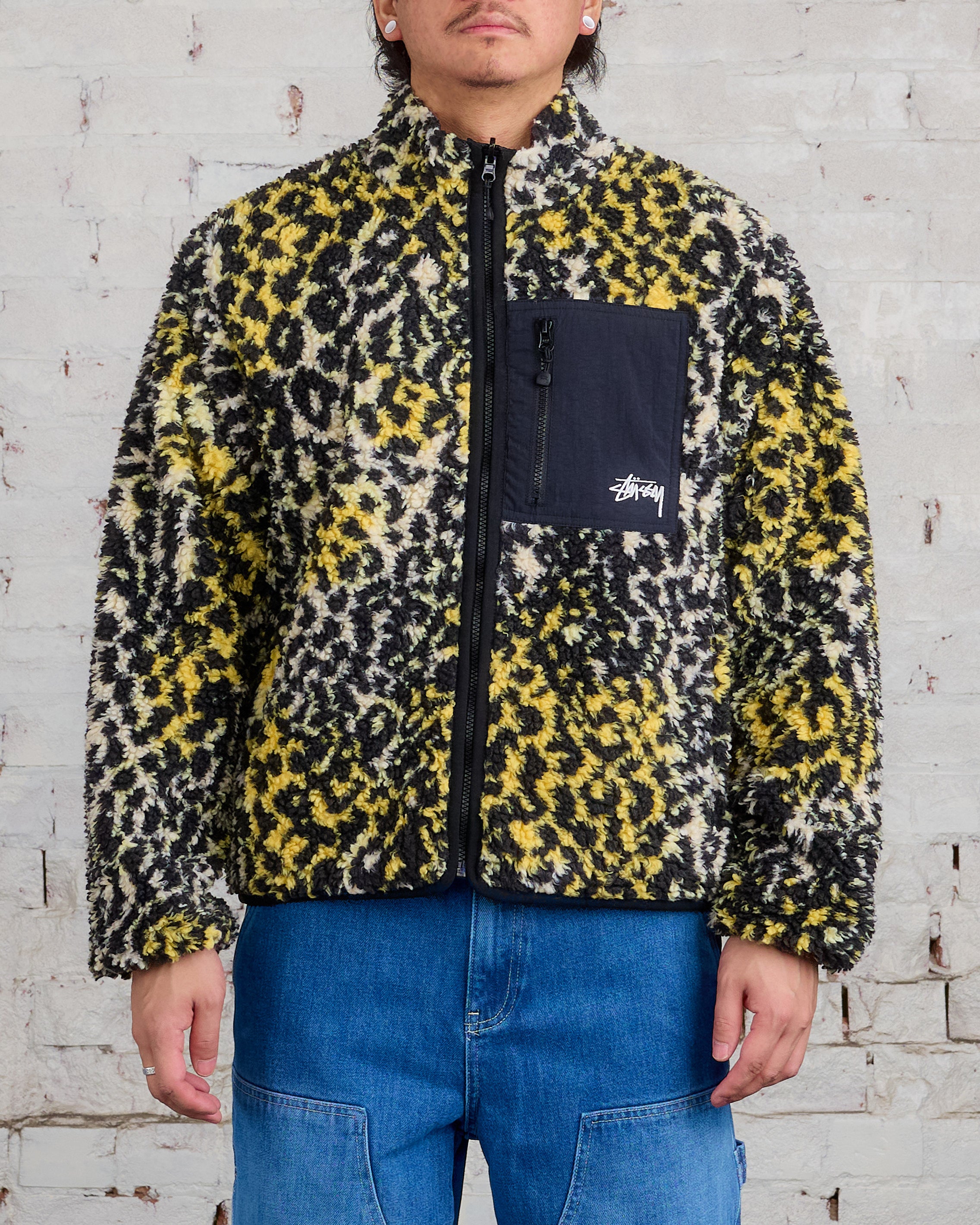 Stussy Reversible Sherpa Jacket Yellow Leopard