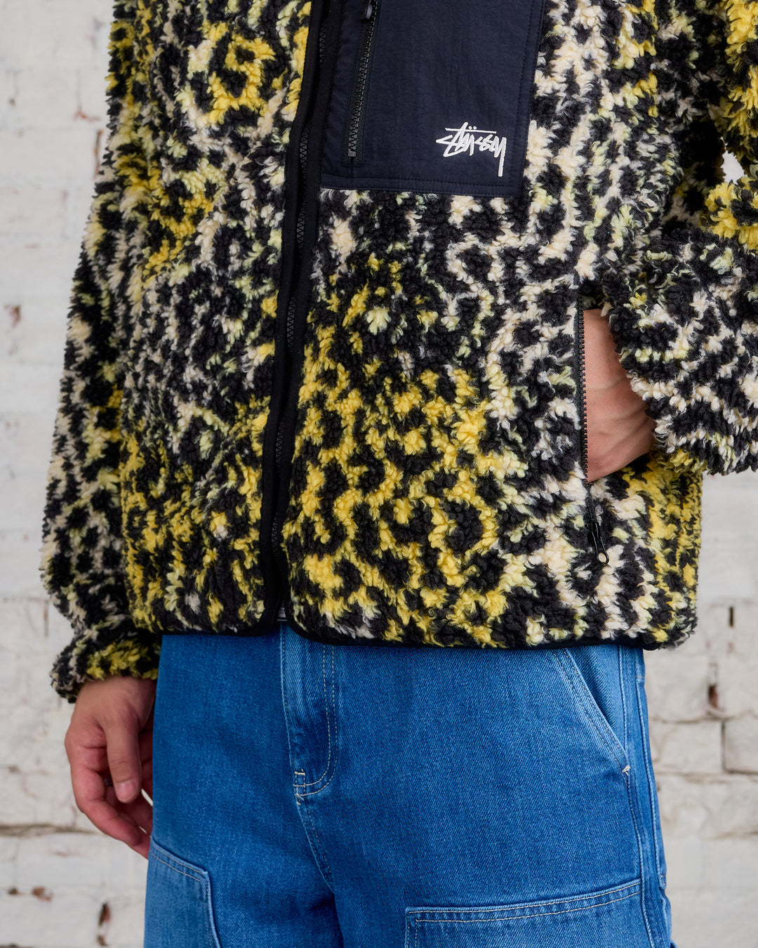Stussy Reversible Sherpa Jacket Yellow Leopard