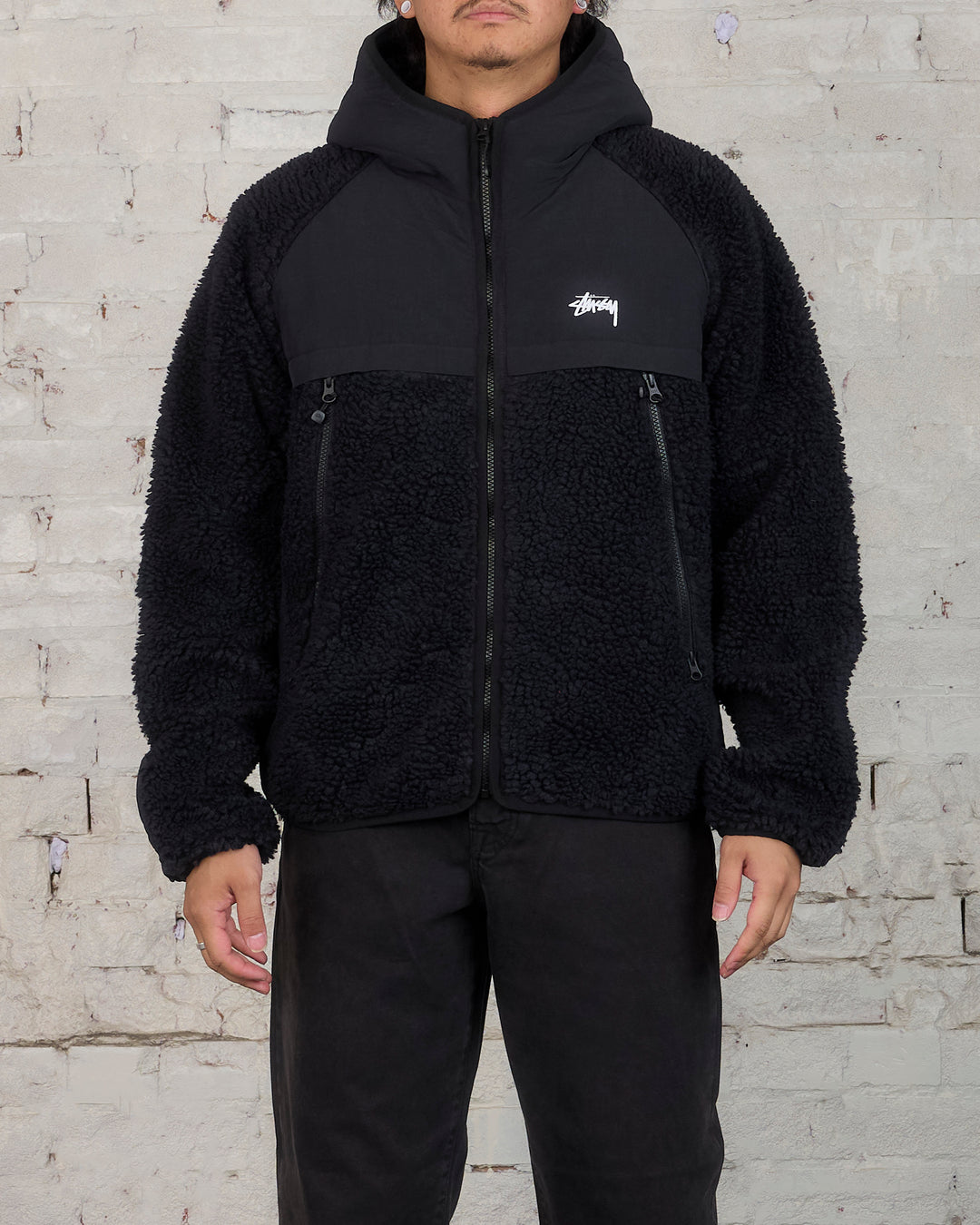 Stussy Sherpa Paneled Hooded Jacket Black