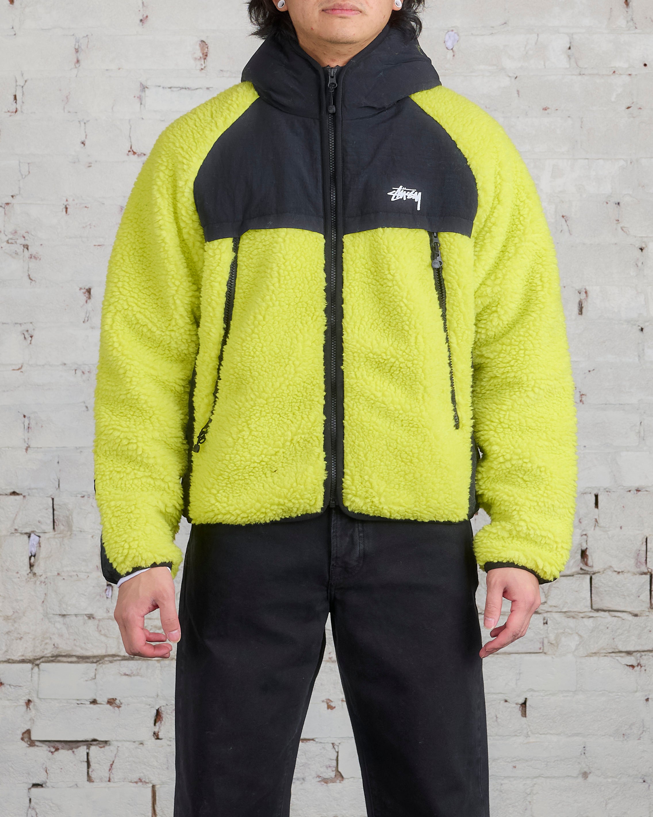 Stussy Sherpa Paneled Hooded Jacket Lime