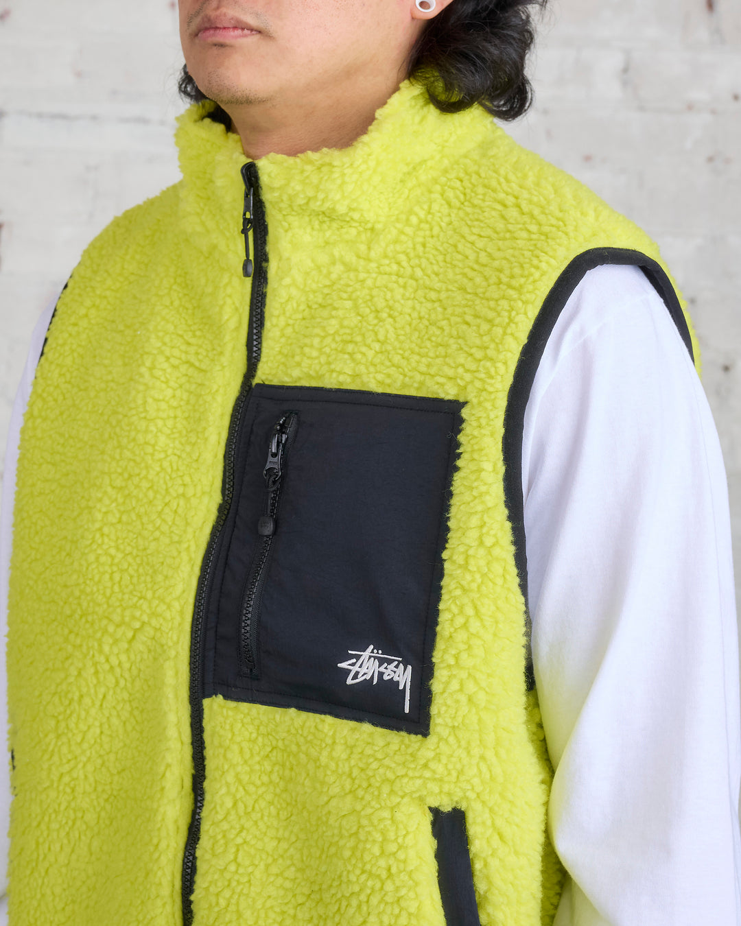 Stussy Sherpa Reversible Vest Lime
