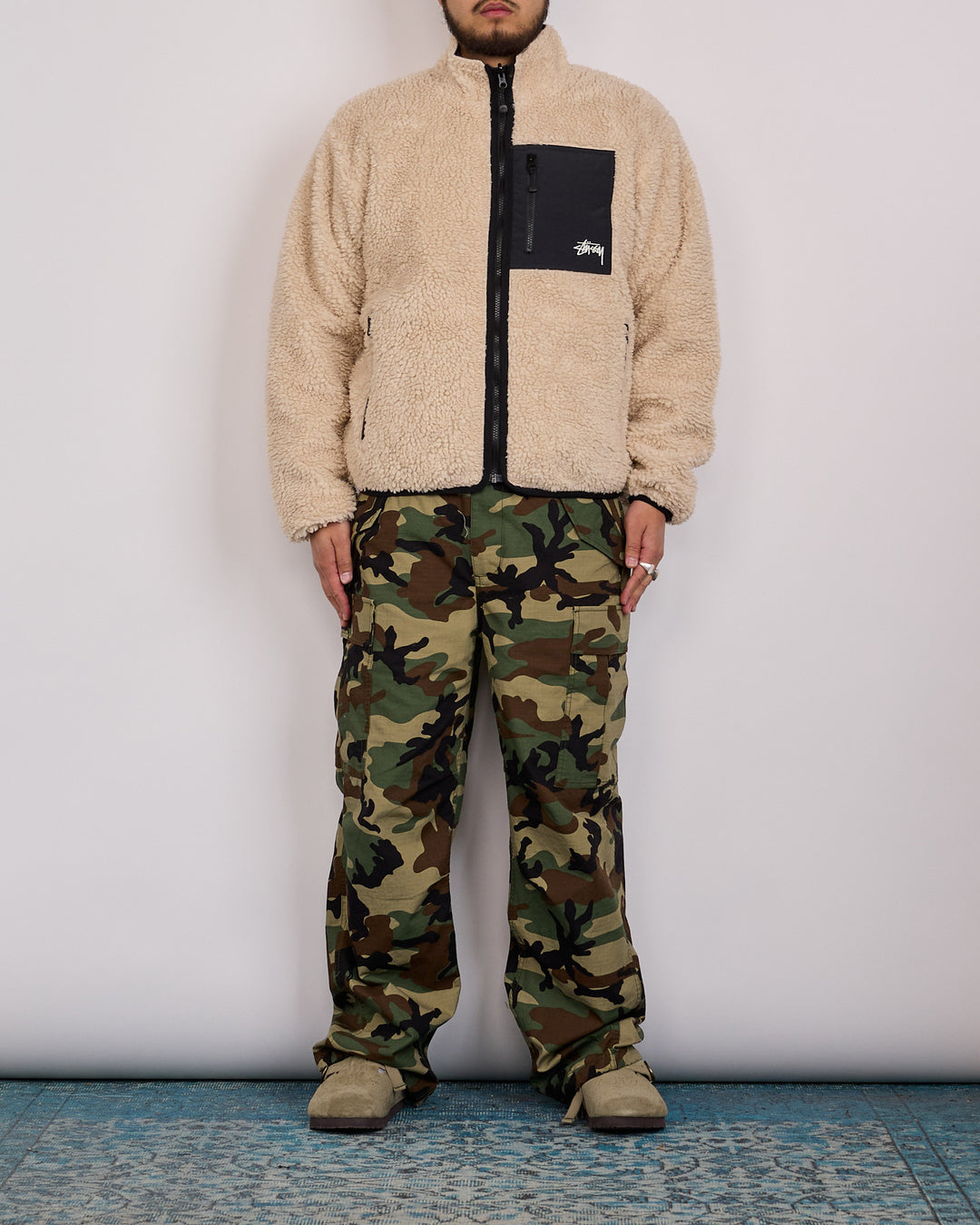 Stussy Sherpa Stand Collar Reversible Jacket Beige
