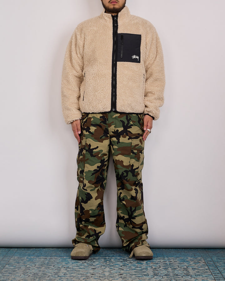 Stussy Sherpa Stand Collar Reversible Jacket Beige