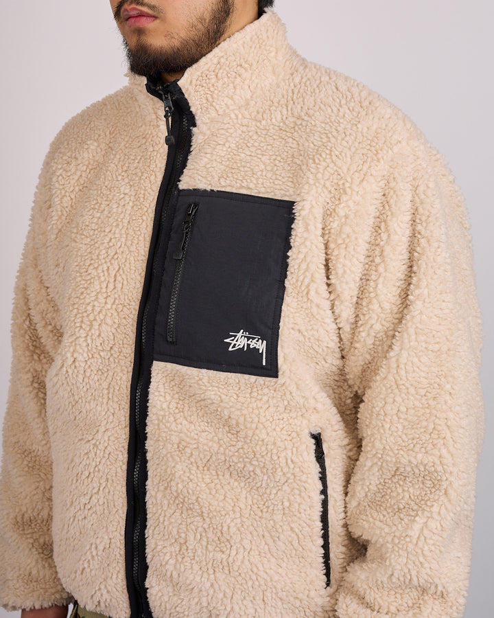 Stussy Sherpa Stand Collar Reversible Jacket Beige