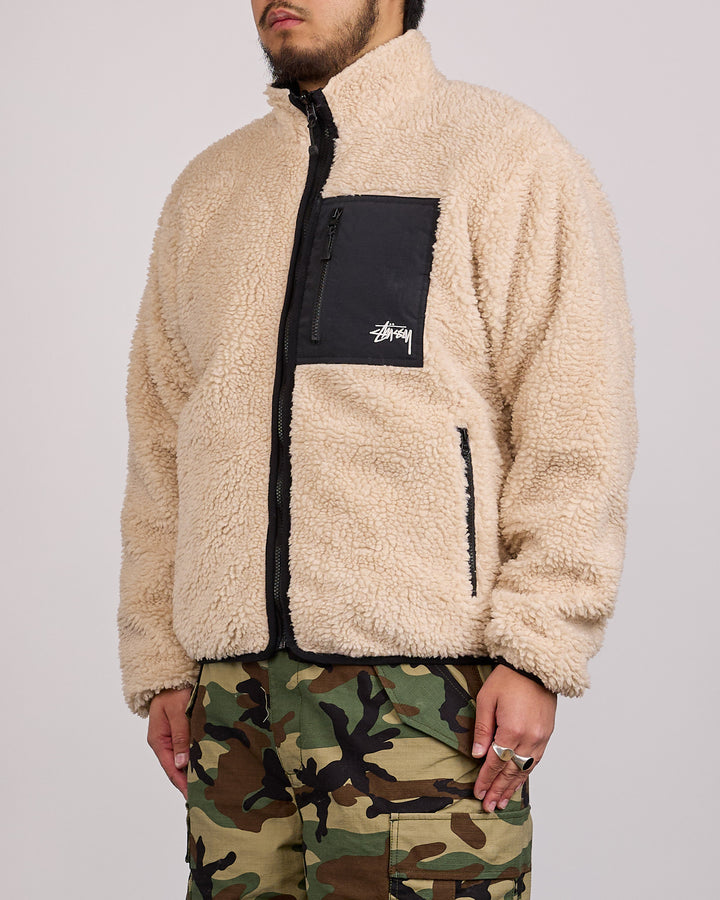 Stussy Sherpa Stand Collar Reversible Jacket Beige