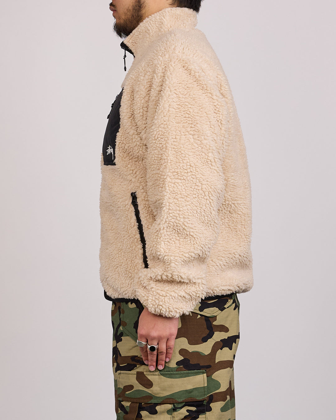 Stussy Sherpa Stand Collar Reversible Jacket Beige