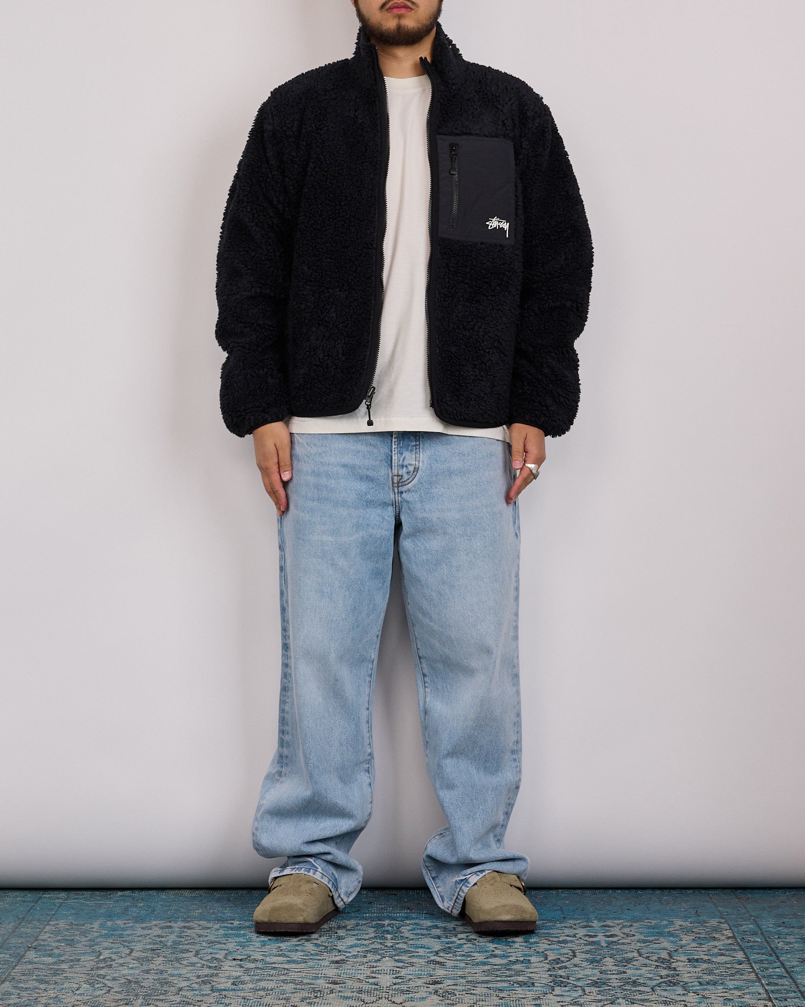 Stussy Sherpa Stand Collar Reversible Jacket Black – LESS 17