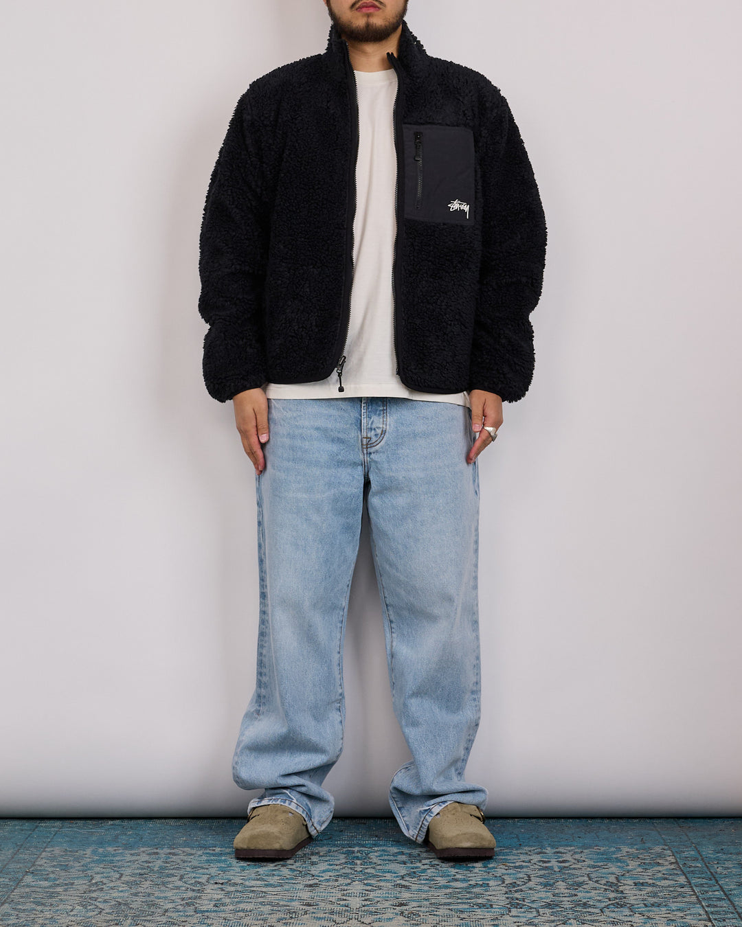 Stussy Sherpa Stand Collar Reversible Jacket Black