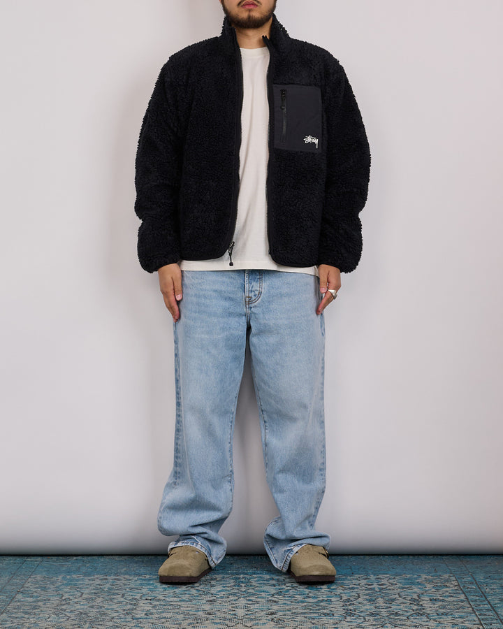 Stussy Sherpa Stand Collar Reversible Jacket Black