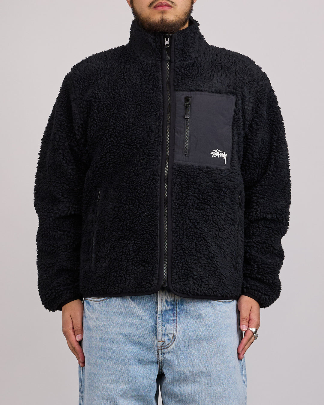 Stussy Sherpa Stand Collar Reversible Jacket Black